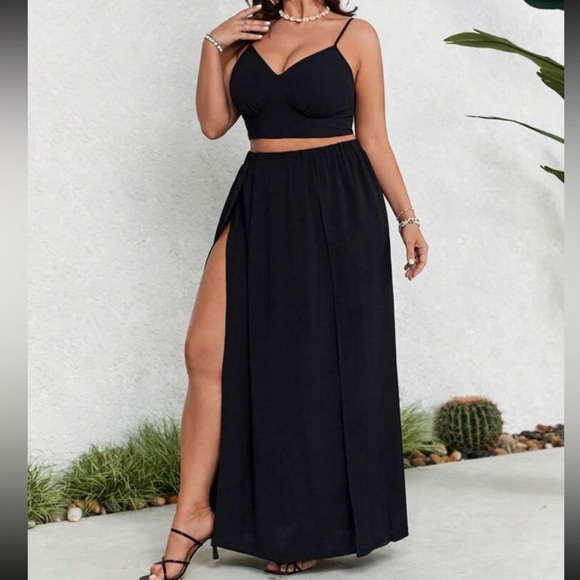 Boho blue tie dye crop top and slit thigh maxi skirt set - Picture 4 of 14